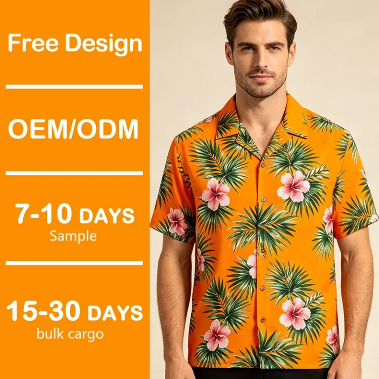Aloha-Shirt-Rayon-Skin-Friendly-Fabric-Retro-Plumeria-Floral-Print-Custom-Embroidery-Logo-Collar-Detail-Customization
