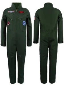 American Pilot Cosplay Uniform for Men, Adult Green Pilot Jumpsuit