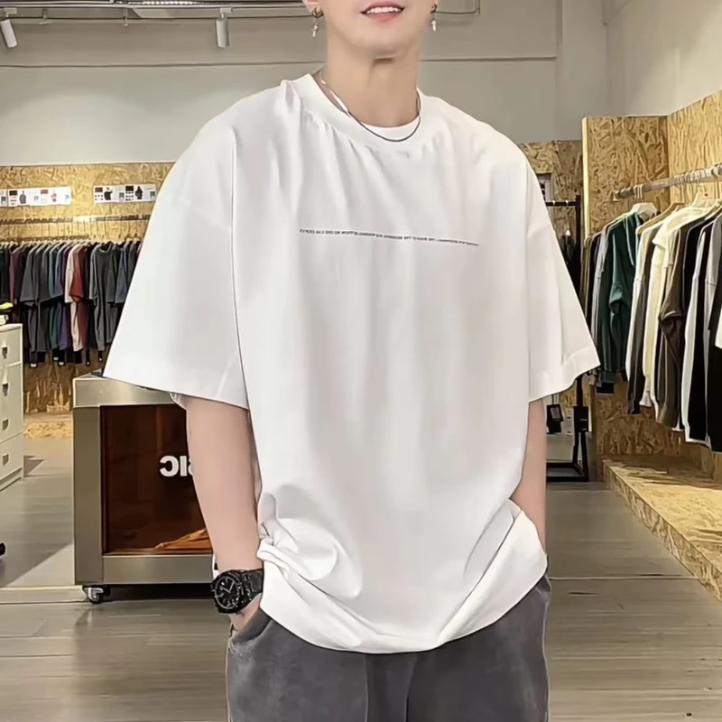 American Style 100% Cotton Knitted Short-Sleeve Oversized T-Shirt