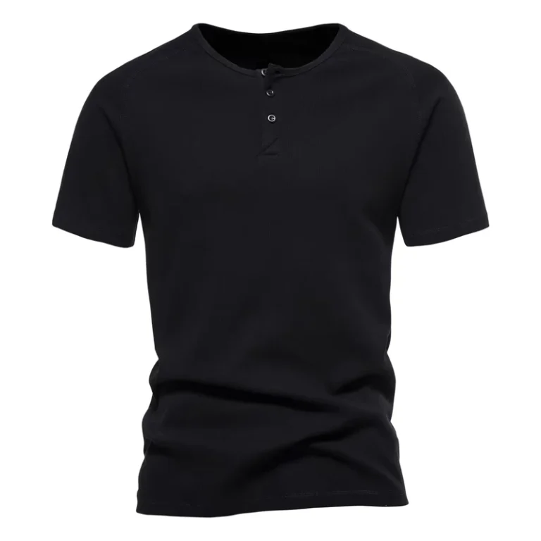 American-Style-Fitness-T-Shirt-Men-Button-Henley-Short-Sleeve-Sports-Cotton-Slim-Fit-Breathable-Stretchy-Anti-Pilling-Blank