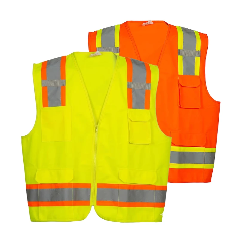American Style Orange Hi Vis ANSI Class 2 Multi-Pocket Construction Reflective Safety Vest with Zipper
