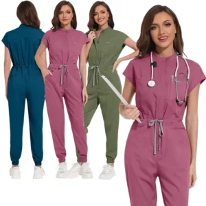 Anti-Fluid Surgical Scrub Set for Women Pink Beautician Medical Hospital Scrub Suit for Clinic Dental Spa