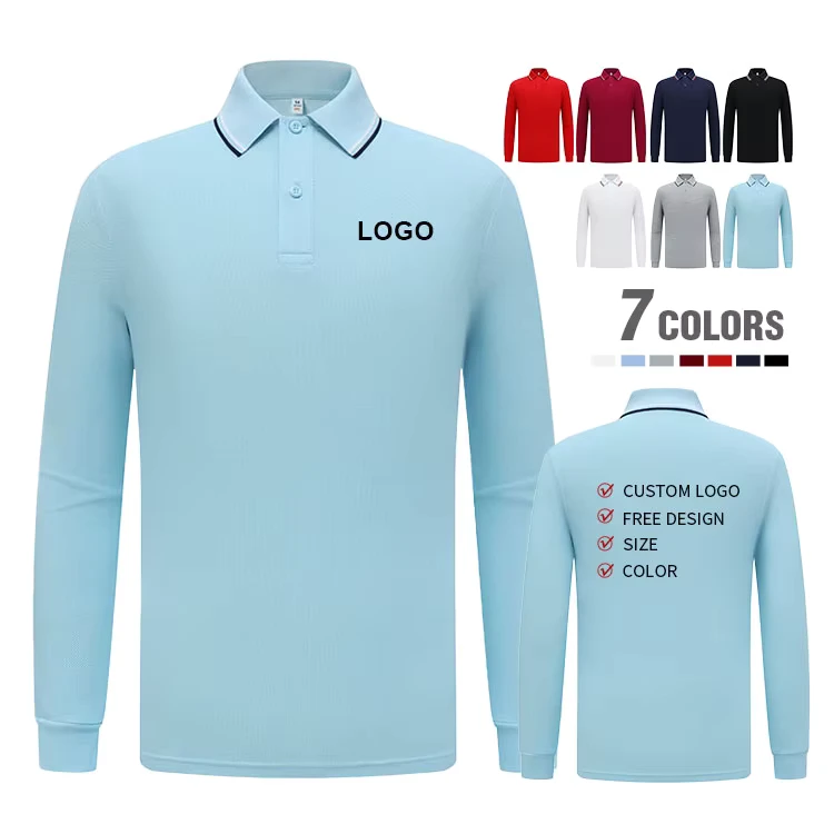Anti Pilling Work Shirt Long Sleeve Cotton Polo for Men Custom Embroidery Office Wear