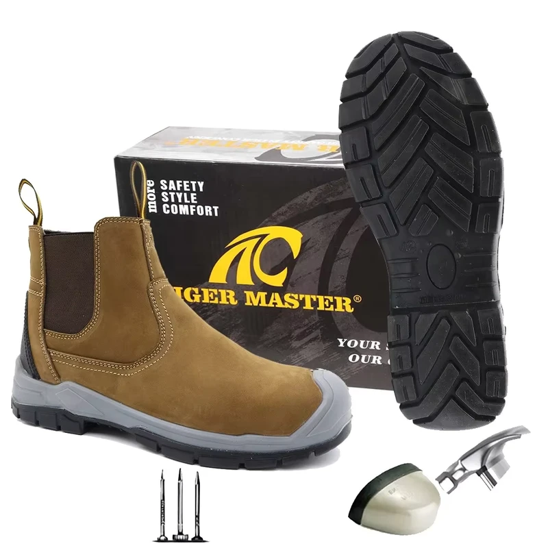 Anti Slip Oil Acid Resistance PU Sole Steel Toe Steel Mid Sole Anti puncture Men's Leather Mining Safety Shoes Without Laces