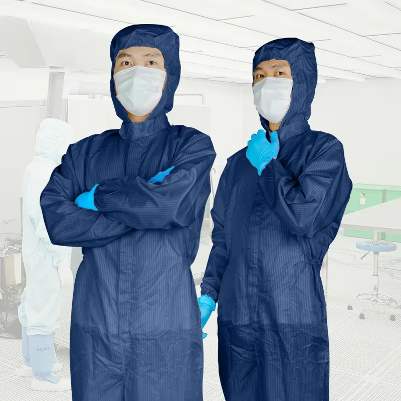 Anti Static Hooded Coverall Dustproof Cleanroom Suit ISO 4 8 Class Autoclavable for Electronic Factory Food Safety Clothing