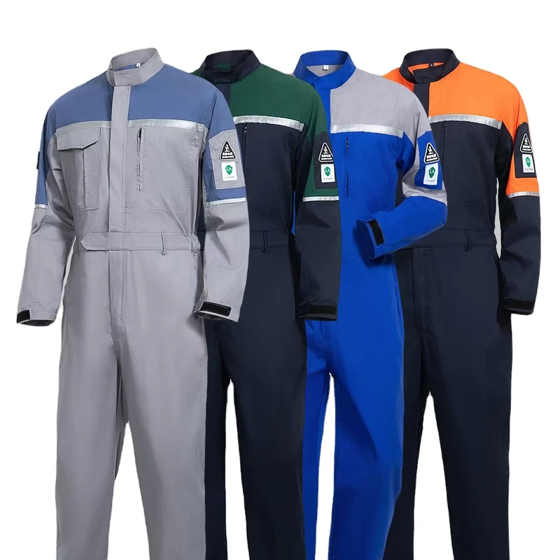 Anti-Static One-Piece Coveralls for Gas and Oil Workers with Reflective Strips