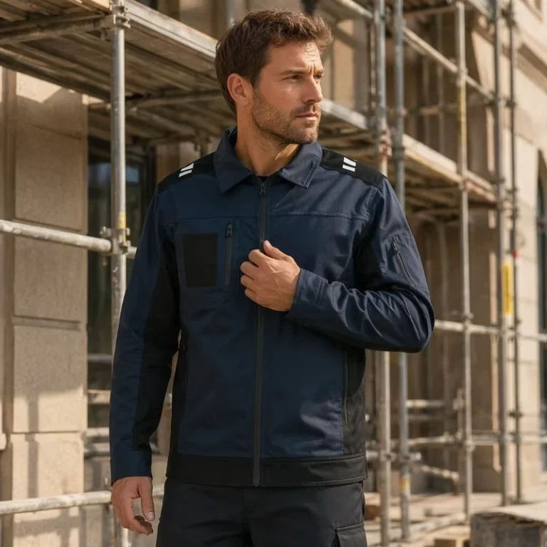 Anti-Static-Polyester-Cotton-Work-Jacket-With-Multi-Zipper-Pockets-For-Automotive-Logistics-Workshop-Safety-Wear