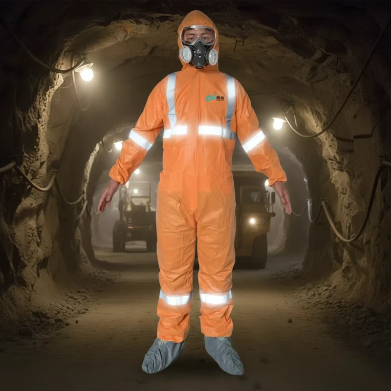 Anti Static Water Proof Reflective Microporous Breathable Dust Proof Orange Hi Vis Level D Basic Hazmat Coverall One Piece