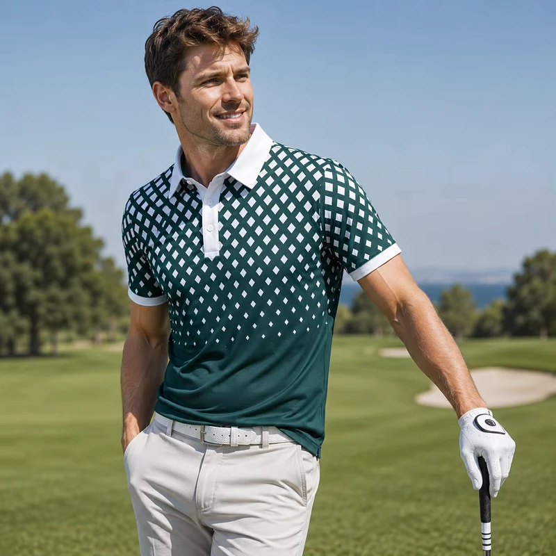 Anti Wrinkle 100% Polyester Knitted Gradient Print Quick Dry Performance High Quality Polo Work t Shirts with Custom logo
