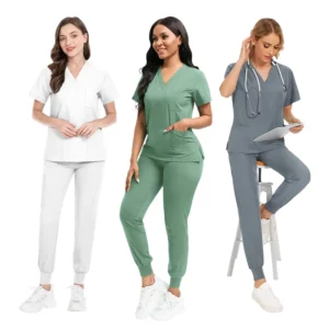 Anti Wrinkle Denim Soft Premium Fabric Washable Unisex Nursing Scrub Sets Hospital Scrub Uniforms Needle Detection Seamless