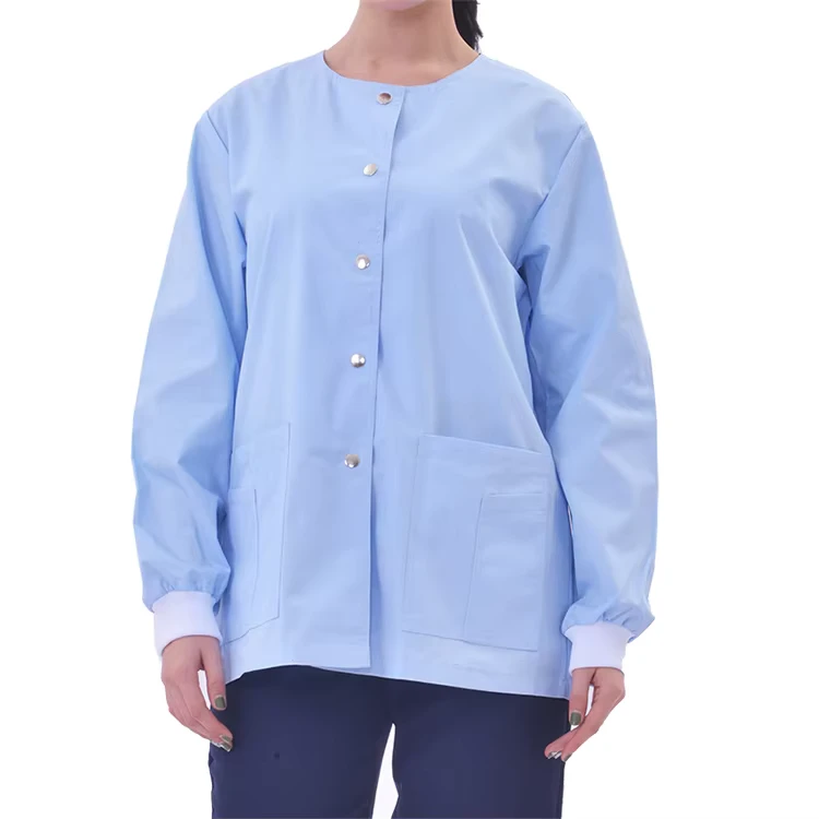Anti-Wrinkle-Snap-Button-Rib-Knit-Cuff-Loose-Fit-Nurse-Scrub-Jacket-for-Women-Hospital-Use