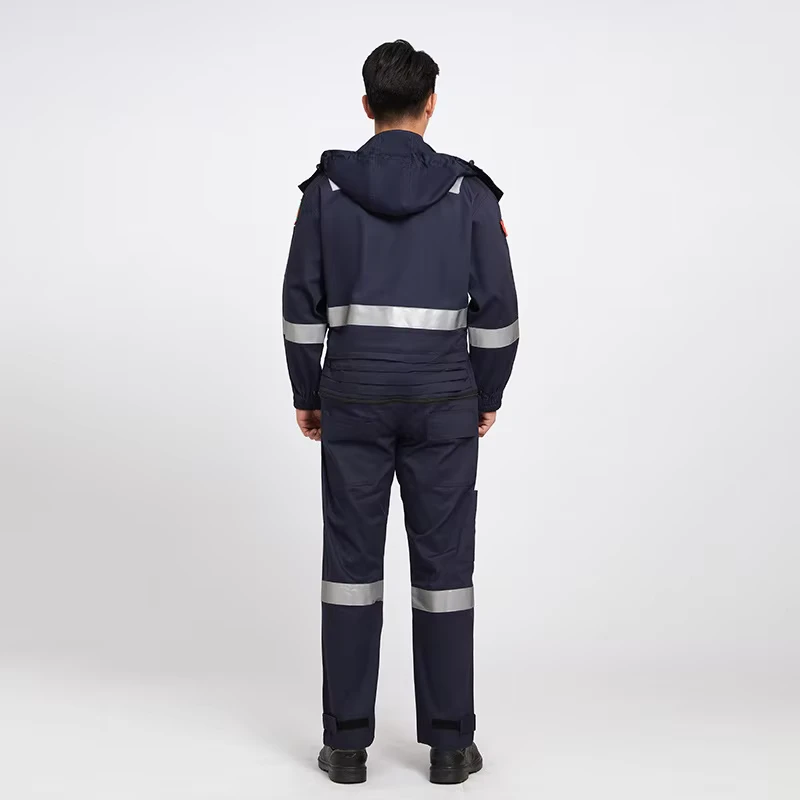 Anti-flame Anti-static Hooded Jumpsuit Reflective Strips for Shipyard Steelmaking Workers Electric Welding Protective Clothes