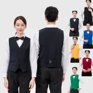 Anti-pilling Cardan Waitress Vest Custom Printing Logo Formal Uniform Waistcoat Durable Workwear for Cafe Bar Bistro Staff