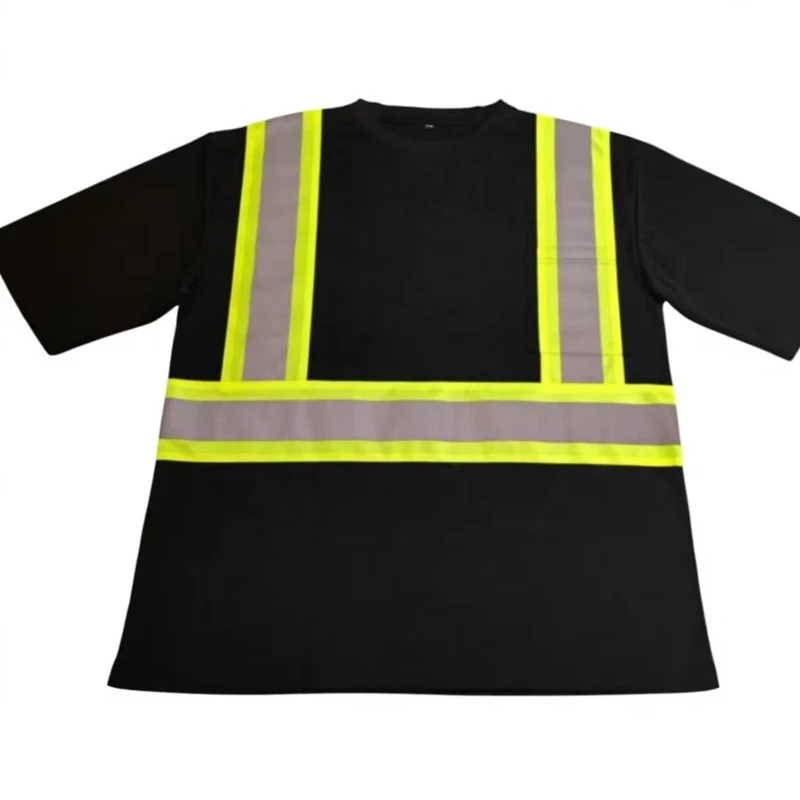 Anti static Breathable Nylon Reflective Leather Short Sleeve Hi Vis Construction Workwear Reflective T shirt