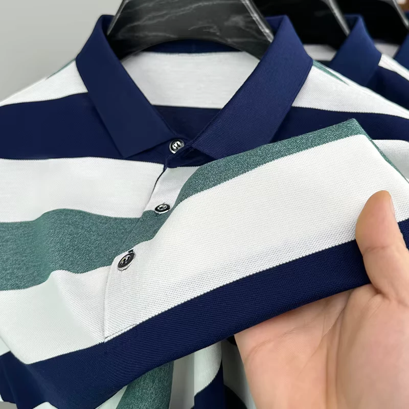 Anti wrinkle Short Sleeve T Shirt High Street Polyester Spandex Cotton Casual Polo Collar Cotton Men Polo T shirt