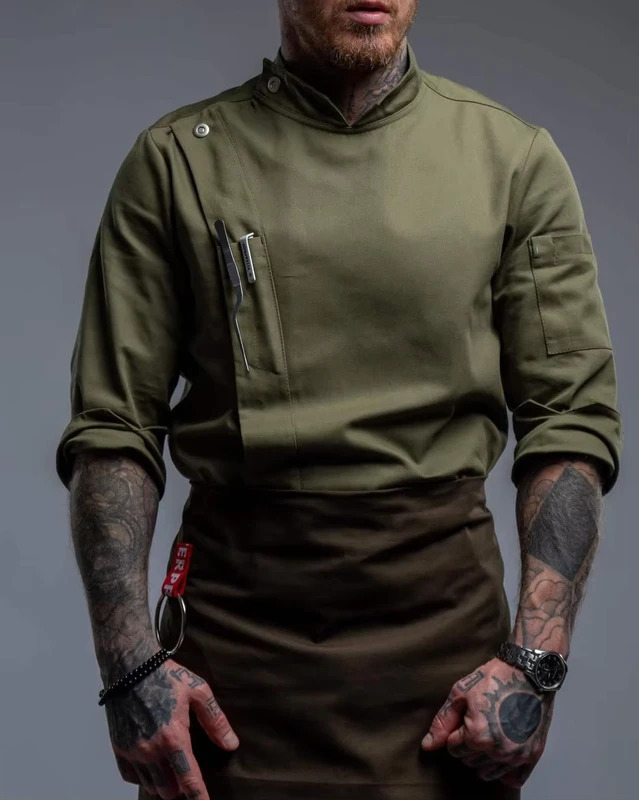 Army-Green-Cafe-Bar-Wait-Staff-Uniforms-Custom-Logo-Printing-Waiter-Workwear-Uniform-Restaurant-Waiter-and-Waitress-Uniform