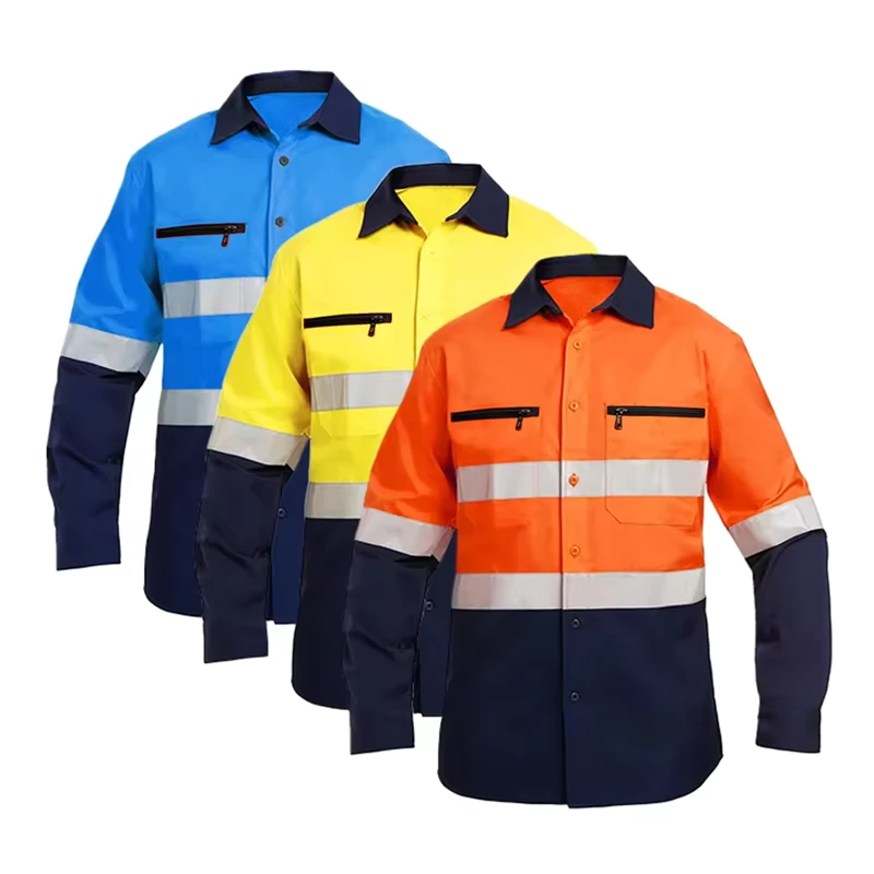 Australian Long Sleeve High Visibility Cotton Drill Reflective Mining Work Shirt