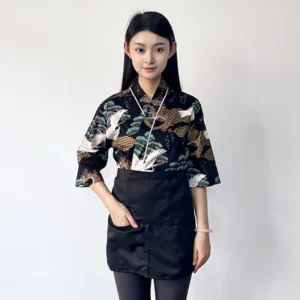 Authentic Custom Japanese Style Unisex Workwear Kimono Waiter Uniform & Chef Pants for Sushi Restaurants & Hotel Staff