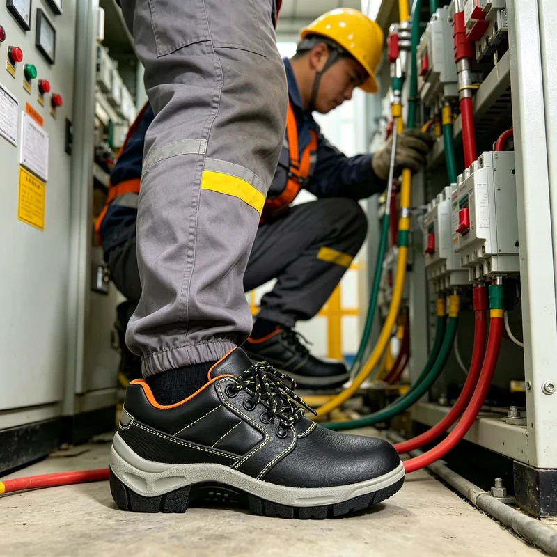 Auto Repair Safety Shoes Grain Leather Acid and Oil Resistant Cushioned Sole Garage Work Footwear