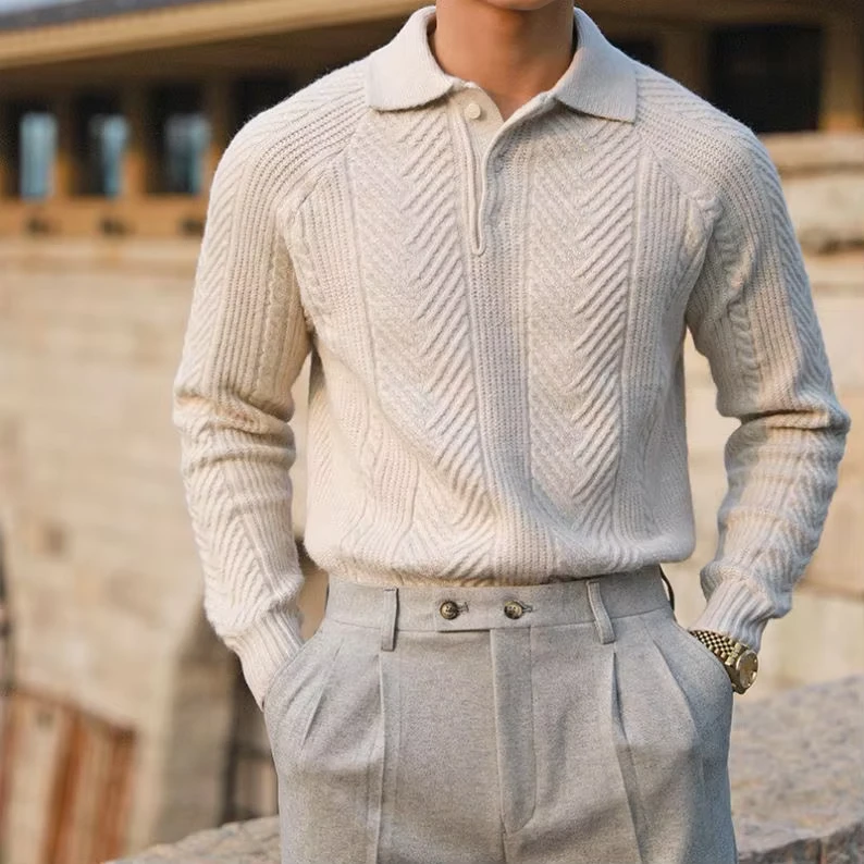 Autumn And Winter Korean Version Solid Color Warm Lapel Knit Sweater Casual Men's Sweater