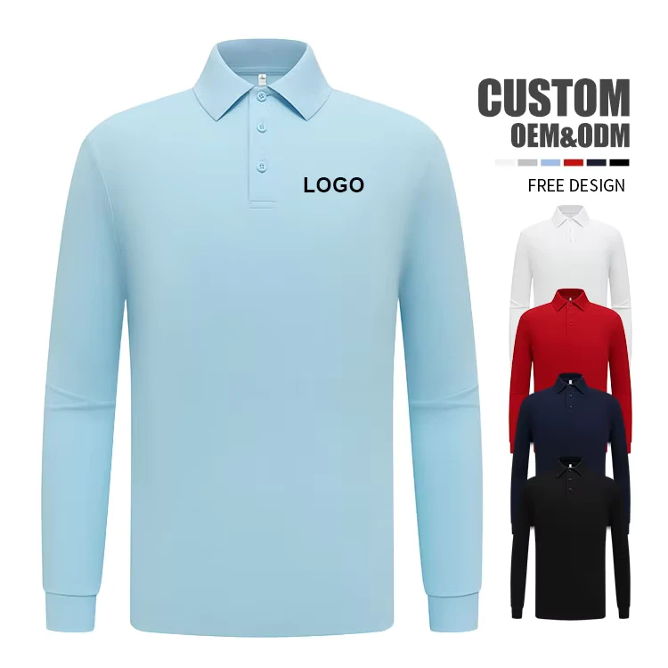 Autumn Cotton High Neck Men's Long Sleeved Polo Shirt Embroidered Business Lapel Men's Long Sleeved T shirt Custom logo