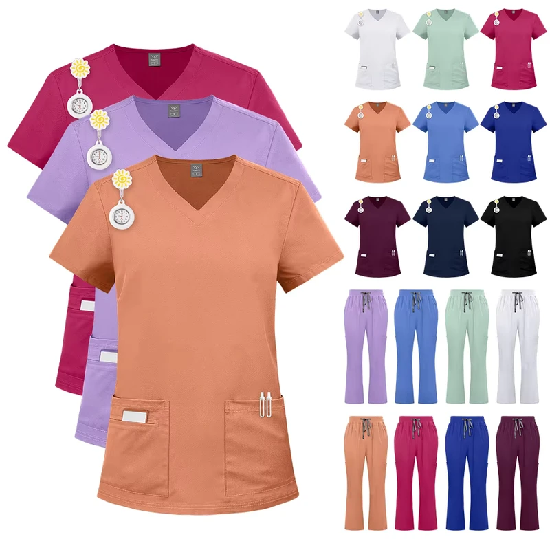 Autumn New Women's Plus Size European American SPA Doctor Nurse Scrub Sets Polyester Dobby Hand washing Scrubs Uniform Set