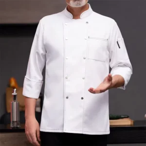 Autumn Unisex Chef Uniform Cotton Polyester Antifouling Mandarin Collar Long Sleeve Chef Coat for Restaurant Use