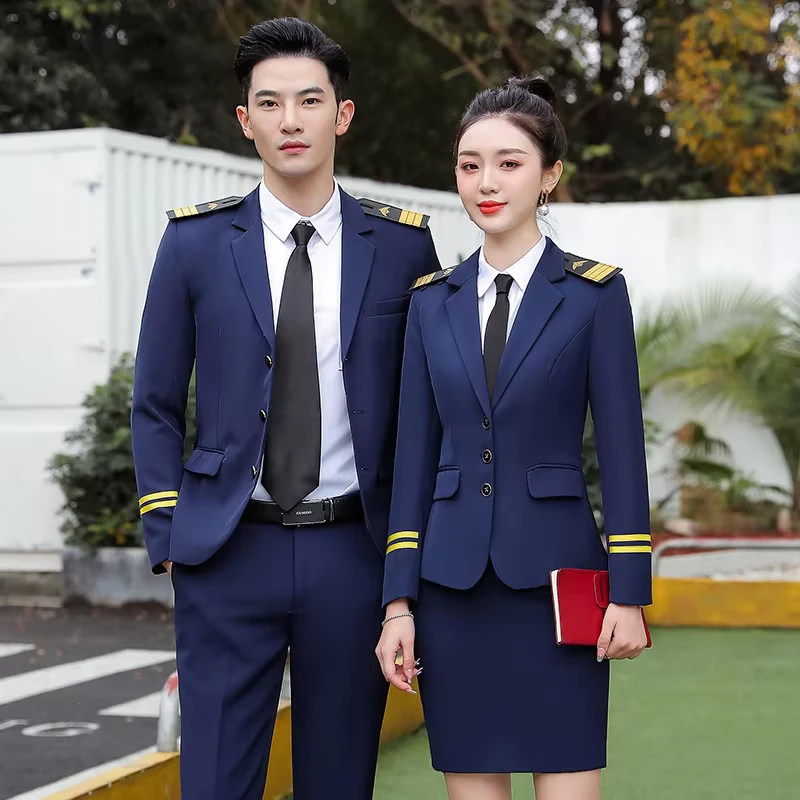 Autumn Winter Aviation School Pilot Captain Uniforms Professional Work Clothes Formal Suits Airline Use Unisex Polyester