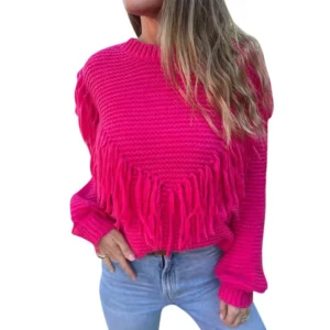 Autumn Winter Fashion Street Round Neck Gentle Temperament Fringe Sweater Woman