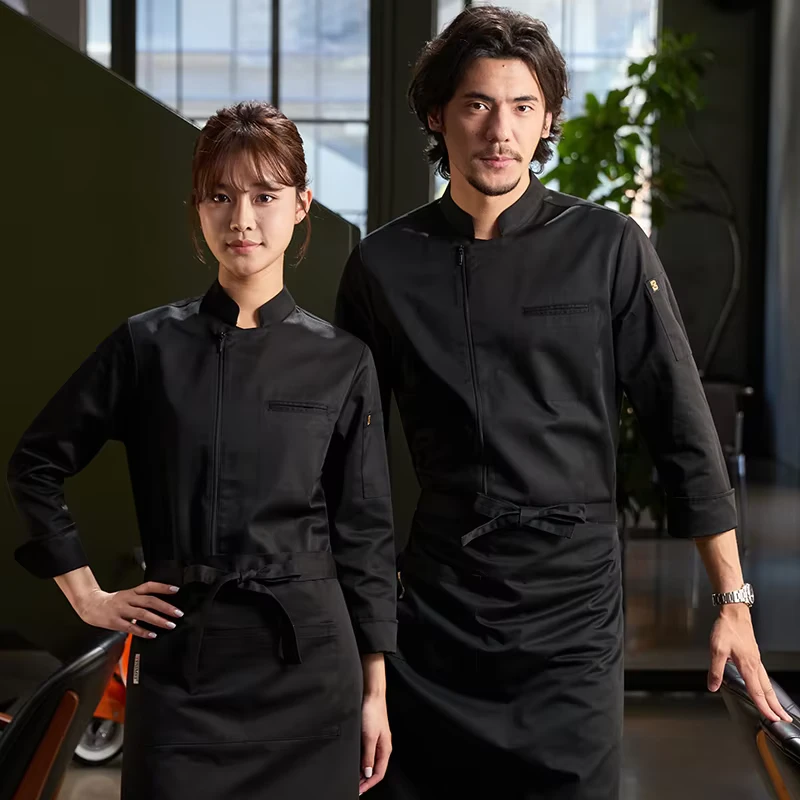 Autumn Winter Kitchen Chef Work Clothes Long Sleeve Zipper Set for Restaurant and Bar