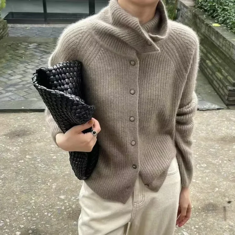 Autumn-Winter-Loose-Knitted-Coat-Thin-Woolen-Turtleneck-Sweater-with-Casual-Button-Decoration-Single-Breasted-Closure-Type