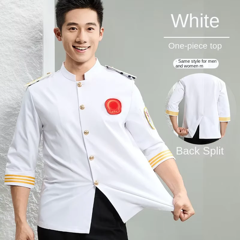 Autumn Winter Men's Executive Chef Uniform, Plus Size, Long-Sleeve Cotton