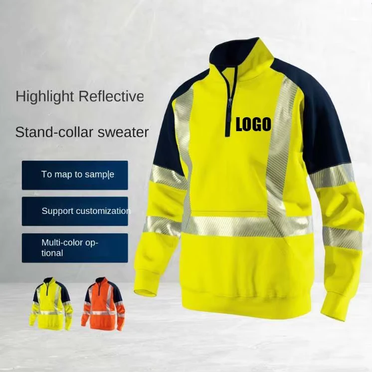 Autumn Winter Pullover Reflective Sweatshirt Outdoor Construction Workwear Site Engineering Cold proof Traffic Safety