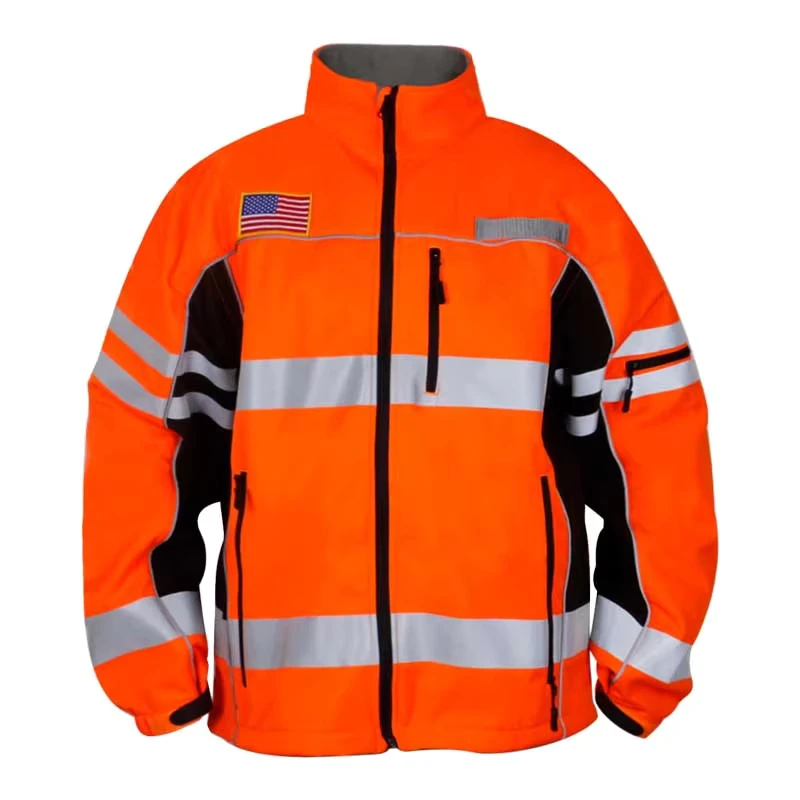Autumn Winter Reflective Canvas Jacket Building Construction Hi Vis Coat Waterproof Anti-wind Stand Collar Workwear