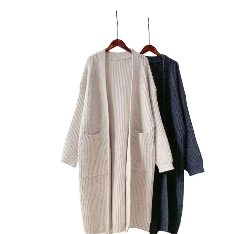 Autumn Women's Thick Knitted Cardigan Sweater, Factory Long-Sleeved Loose Large Size Casual Long Basic Sweater