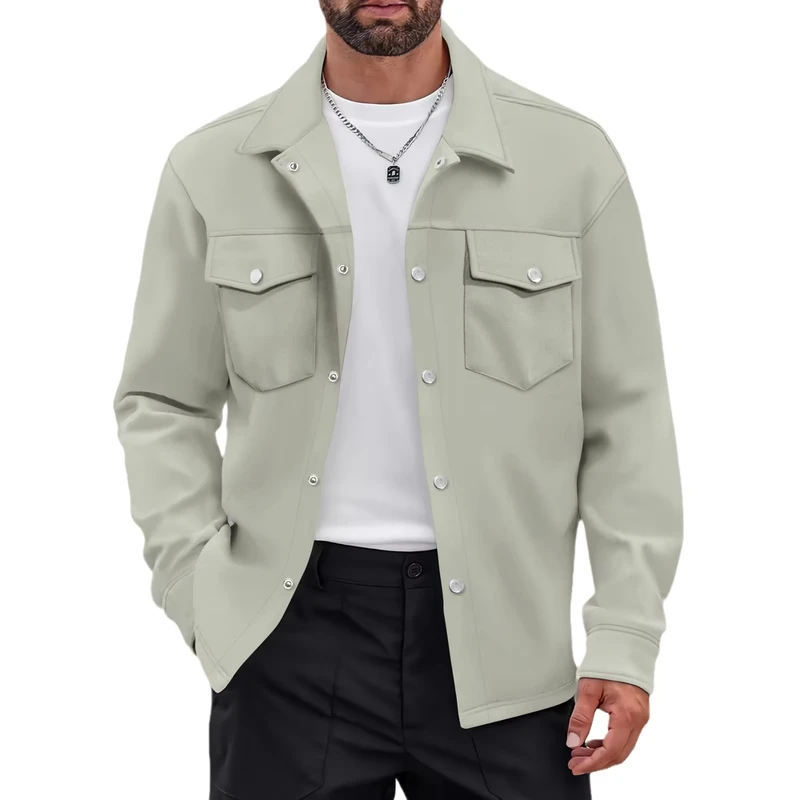 Autumn and Winter Casual Men's Collar Single Breasted Solid Color Double Pocket Slim Fit Jacket Jacket