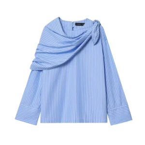 BR&ZA Spring Autumn Hot Women’s Clothing Korean Style Elegant Fashion Striped Polyester Washable Full Sleeve Shirt