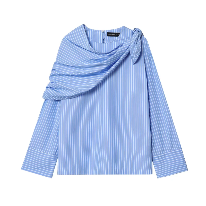 BR&ZA Spring Autumn Hot Women's Clothing Korean Style Elegant Fashion Striped Polyester Washable Full Sleeve Shirt