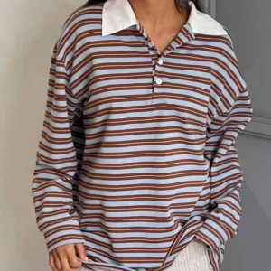 Back to School Clothing Custom Print Embroidered Striped Polo Neck Rugby Shirts Long Sleeve T Shirts for Men for Women