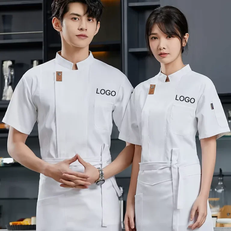 Bar-Club-Waiter-Uniforms-Polyester-Chef-Coats-Short-Sleeve-Side-Pocket-Work-Shirt-Men-Jacket-Cook-Restaurant-Manager-Uniform
