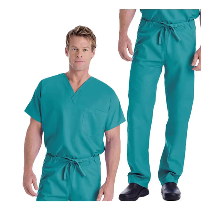 Basic Design Men's Nurse Scrubs Sets 2 Piece Hospital Uniforms Woven Fabric
