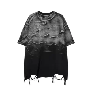 Batch Custom logo High Quality Cotton Oversize Washed Printed Hem Worn Out Couples’ General Leisure Sports Short Sleeve T shirt