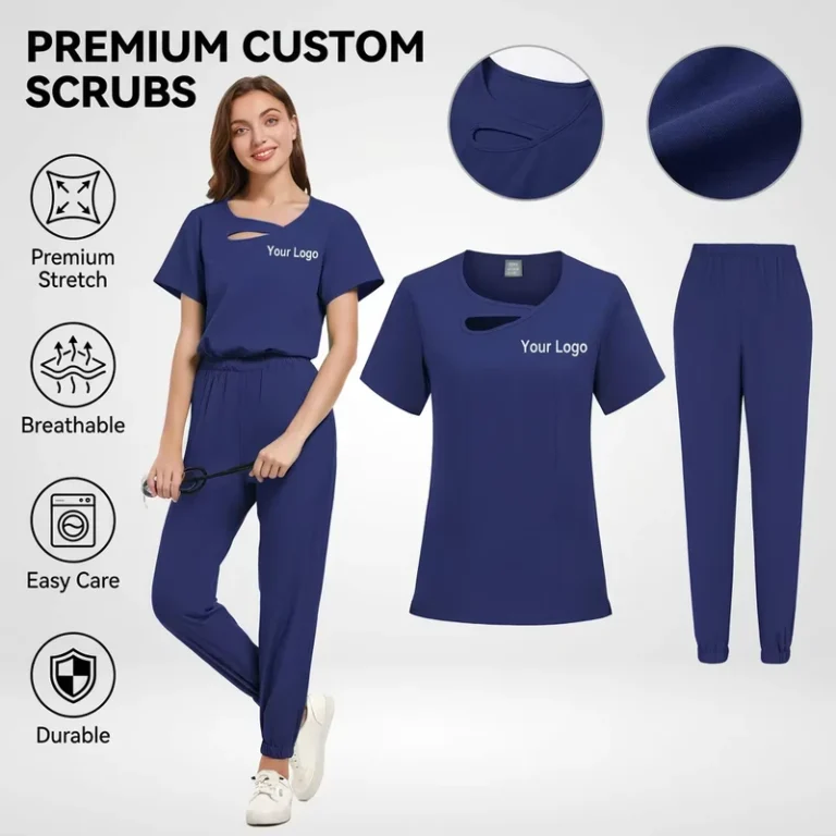 Beauty-Salon-Stretch-Scrubs-Nursing-Jogger-2-Piece-Set-Zipper-Up-Custom-Logo-Hospital-Laundry-Room-Medical-Uniform