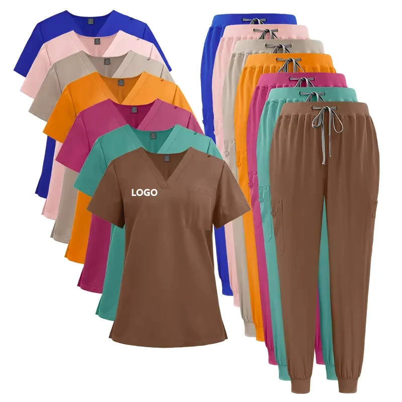Beauty Uniforms Nurse Hospital High Elasticity Dental Salon Work Clothes Custom LOGO Uniform Medical Scrubs Sets for Men Women