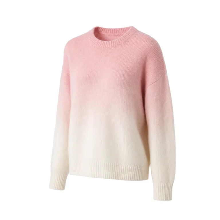 Bespoke-Fully-Fashioned-Knitted-Sweater-Women-Pastel-Pink-Ombre-Crewneck-Fine-Fuzzy-Knitwear-Custom-Apparel-Factory