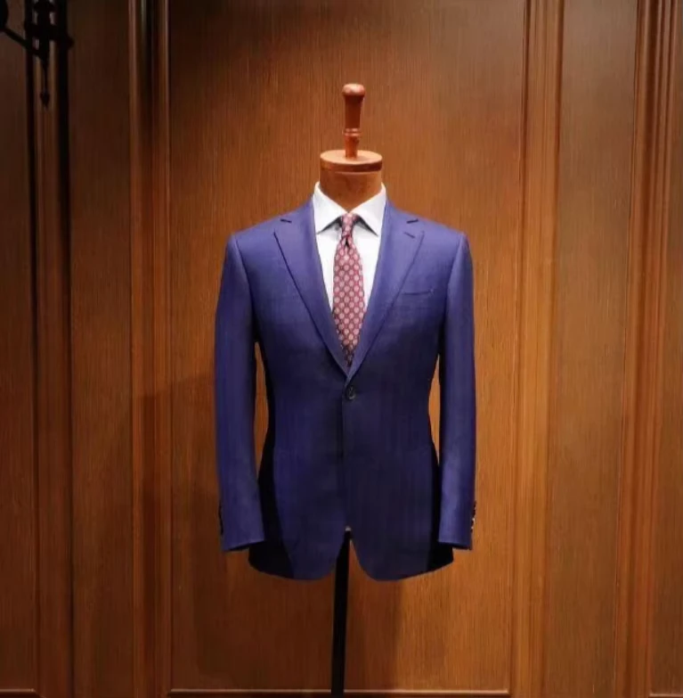 Bespoke Wool Fabric Suit for Men Plus Size Double Breasted with Long Length Casual Trendy for Wedding Business