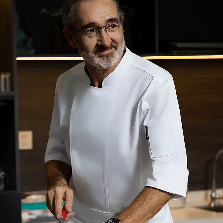 Best Men CE Certified Embossed Printing Antifouling Decontamination Cotton Spandex Lining Customizable Restaurant Chef Uniform