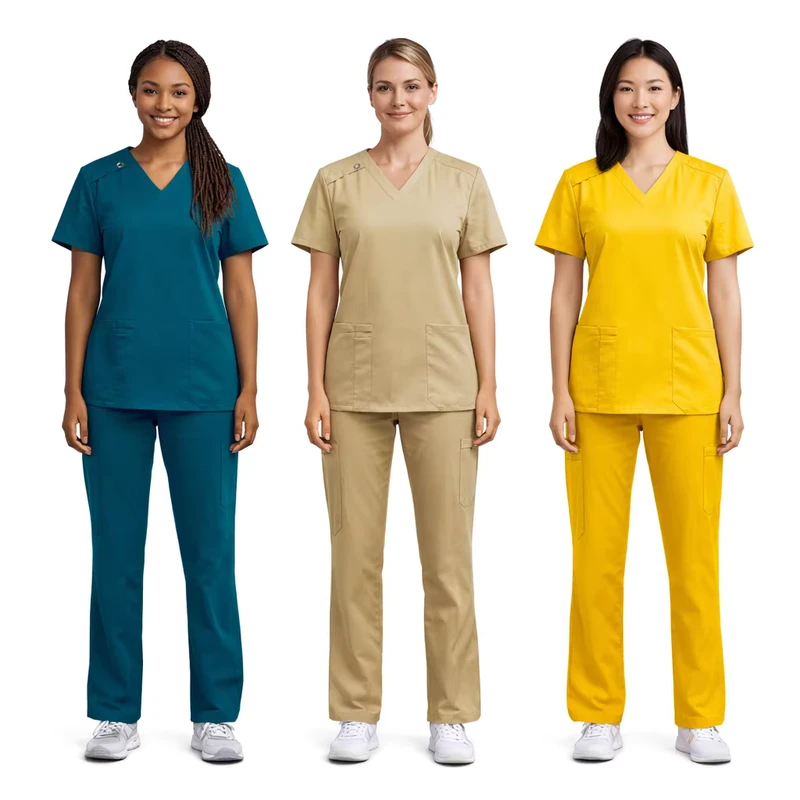 Best Supplier's New Fashion Multi Functional Pockets Design Stretchy Scrubs Uniforms Sets Accommodate Stethoscopes Medical Tools