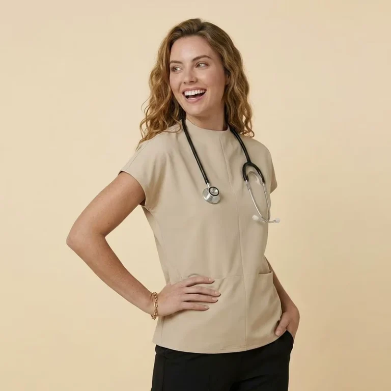 Bestex-Custom-Mock-Neck-Scrubs-Uniform-Sets-Fashionable-Soft-Nurse-Medical-Scrubs-Para-Mujeres-Wide-Leg-Super-Stretchy