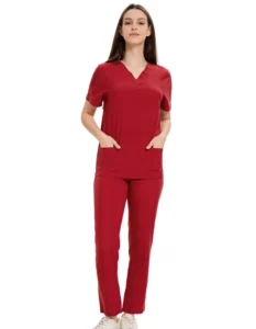 Bestex Custom in Stock Red V Neck Women Nursing Scrubs Tops Nurse Medical Scrubs Uniform Sets Manufacturer